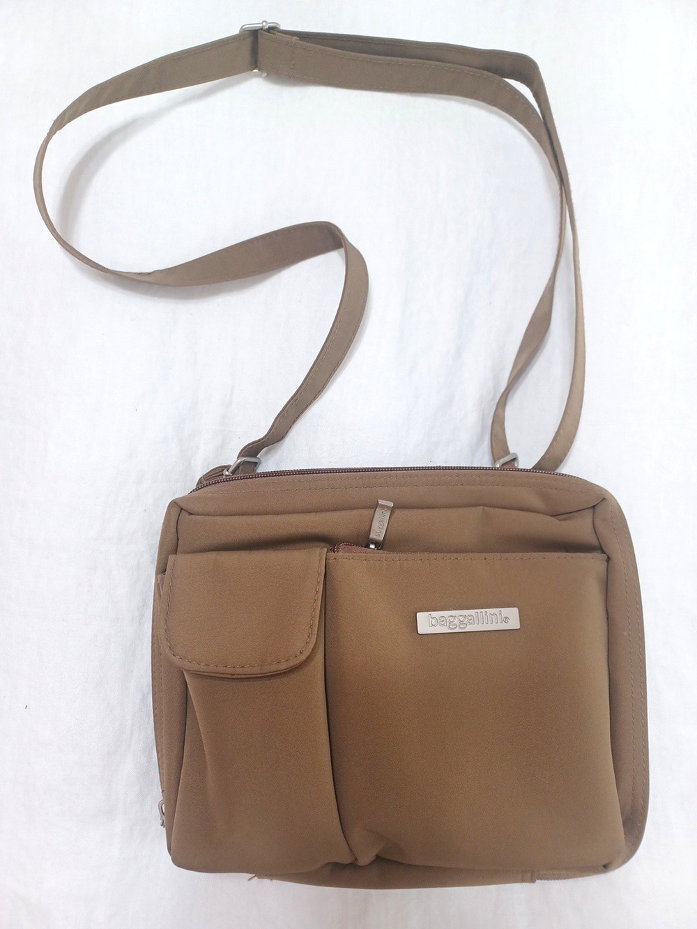 Baggallini Brown Nylon Crossbody Bag Purse 8x7x2 Travel